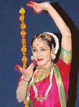 Pallavi Saran Mathur, disciple of Padma Vibhushan Sonal Mansingh, performs Bharatnatyam at Pracheen Kala Kendra in Sector 35, Chandigarh, on Friday