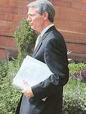 US Trade Representative Rob Portman comes out after meeting Finance Minister P. Chidambaram in New Delhi on Saturday