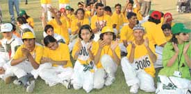 Children from Pakistan during the closing ceremony of the 8th Punjab Special Olympics in Ludhiana on Sunday