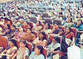 Delegates at the 5th convention of the All-India Women Bank Employees and Officers in Chandigarh on Monday