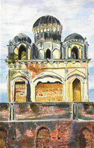 OLD TIES: Akram Varraich's paintings of Guru da Kotha at Wazirabad and a temple at Baddo-di-Gosain
