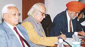 The Haryana Governor, Dr A. R. Kidwai (left), and eminent scientist Prof Yash Pal at a seminar on the Role of Technology in Poverty Alleviation, Agriculture and Industrial Development at the Centre for Research in Industrial and Rural Development in Chandigarh on Tuesday.