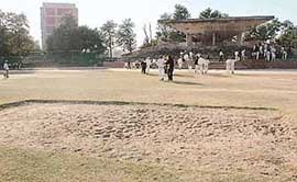 A pit in the middle of the Panjab University field where the Panjab University inter-college cricket meet was held.