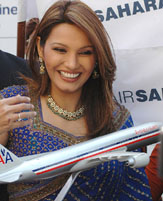 Former Miss World Diana Hayden promotes the maiden flight of American Airlines from Delhi to Chicago on Wednesday.