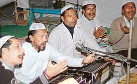 Nasir Ahmed and his associates perform at a function in Sector 29, Chandigarh