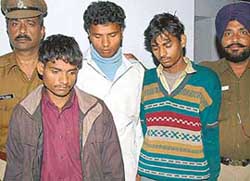 Baiju Mukhia, Ranjit and Raju Kumar, three members of a gang who were arrested in Chandigarh on Thursday.