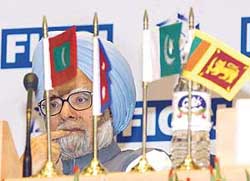 The Prime Minister, Dr Manmohan Singh, at the SAARC Business Leaders Conclave in New Delhi on Thursday. 