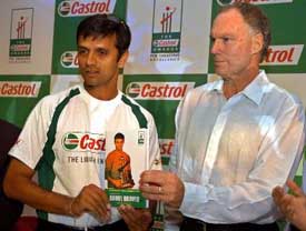 Greg Chappell releases Rahul Dravids biography, The Nice Guy Who Finished First, at a function in Bangalore on Thursday. The book has been written by Devendra Prabhudesai