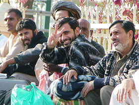 Pakistani prisoners before being repatriated from various Indian jails at the Wagah joint check post on Friday
