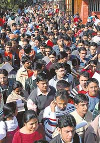 Students from various parts of the region coming out after appearing in the CAT exam at DAV College, Sector 10, in Chandigarh on Sunday