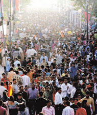 An overcrowded Pragati Maidan on Sunday