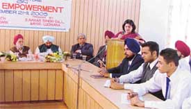 Ms Anu Chatrath, Mayor of Chandigarh, addresses students of Gujranwala Guru Nanak Institute of Management and Technology in Ludhiana