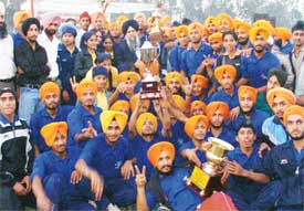 Students of Mata Gujri College, Fatehgarh Sahib, who won the overall championship in the 4th Khalsa Sports Festival