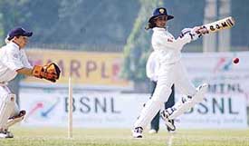 Indian captain Mithali Raj plays a shot on the first day of the one-off Test against England in New Delhi on Monday