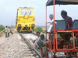 An engine on a test run on the Chandigarh-Mohali track.