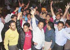 An irate mob demonstrating against the Ahmedgarh police on Wednesday