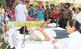 A blood donation camp in progress at Guru Nanak Girls College in Ludhiana 