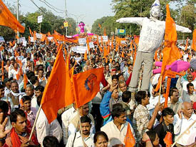 Farm labourers from various parts of the country at a rally against the World Trade Organisation  in New Delhi on Wednesday