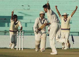 Services players appeal during the first day of their Ranji Trophy Elite Group B match against Services at Mohali on Wednesday