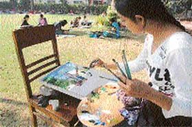 A student takes part in the inter- college fine arts competition held at Malwa Central College of Education for Women