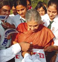Chief Minister Sheila Dikshit interacting with schoolchildren during the launch of Anti-Obesity signature campaign in the Capital on Friday. 