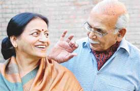 Karuna and B.N. Goswamy sharing a little joke on a happy occasion