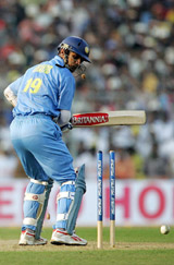  Indian captain Rahul Dravid is bowled by Charl Langeveldt of South Africa during the fourth one-day international match in Kolkata on Friday