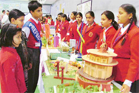 Students of BCM Arya Model School display models made by them during ‘Spectrum’, the annual exhibition