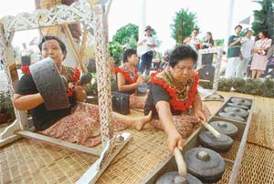 Iban, the traditional musicians of Malaysia, perform at the Gawai celebrations