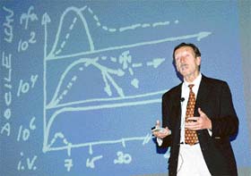 Nobel Laureate Rolf M Zinkernagel addressing the audience at the PGI in Chandigarh