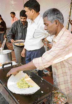 Dosas being prepared at the south Indian food carnival in Chandigarh