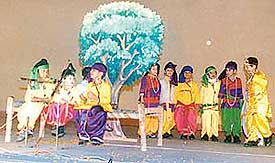 Students of Delhi Public School present a show on the life of Lord Krishna in Ludhiana on Saturday.