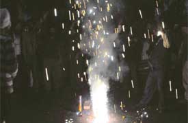 Firecrackers being burst during a marriage procession in Ludhiana in violation of the Supreme Court ruling banning such an act during late night hours