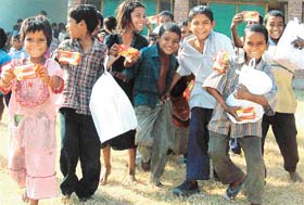 Children of SETU are delighted after receiving school uniforms during a function organised at Panchkula