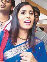 Bollywood actress Sonali Kulkarni at the Kala Academy in Goa on Tuesday, just before the screening of her Italian film 'Fire at my Heart'