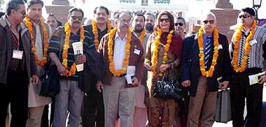 A delegation of the Pakistan Chamber of Commerce and Industry arrives at Wagah on Wednesday to attend the four-day Indo-Pak trade fair to be held in Amritsar on Thursday