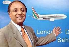 Air Sahara President Ronojoy Dutta announces the launch of Delhi-London service from January 6 at a press conference in New Delhi on Wednesday