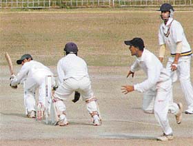 The match between Karnataka and Maharashtra in progress on the last day for the Cooch Behar Trophy at the Sector 16 cricket stadium