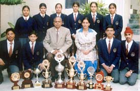 Shooters of Kundan Vidya Mandir School who were honoured for winning laurels in the state and national shooting meets, in Ludhiana on Friday