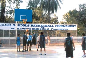 A match of the ICSE basketball tournament for 2005 in progress at St. Xaviers High School, Panchkula