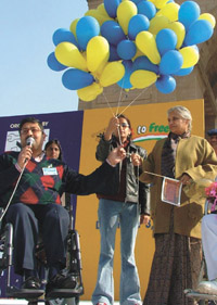 Delhi CM Sheila Dikshit releasing balloons to celebrate World Disability Day at India Gate in the Capital on Saturday.