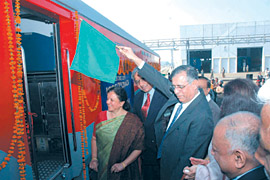 The Chairman, Railway Board, Mr J.P. Batra, flags off the 16,000th coach produced by the Rail Coach Factory in Kapurthala on Saturday.