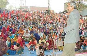 CPM leader Deepankar Mukherjee addresses a CITU rally in Ludhiana