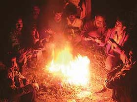 Bonfires light up roadsides as winter begins to make its presence felt in Chandigarh