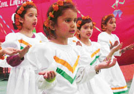 Students of Sanatan Dharam Vidya Mandir at the annual function of the school in Ludhiana on Sunday
