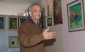 Col P.K. Jena (Retd) shows his paintings at his art gallery in Jalandhar