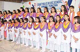 Students present a welcome song at the Annual Day function of Atam Public Senior Secondary School in Ludhiana