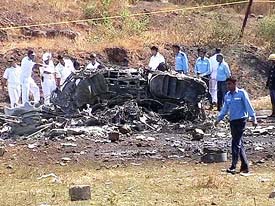 Debris of Sea Harrier aircraft of the Indian Navy which crashed in Vasco, Goa on Monday