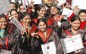 Students at the annual convocation of Punjab Technical University at the 3BRD Air Force Auditorium in Chandigarh on Monday.