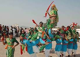 Artistes perform during Gita Jayanti samaroh in Kurukshetra on Tuesday.